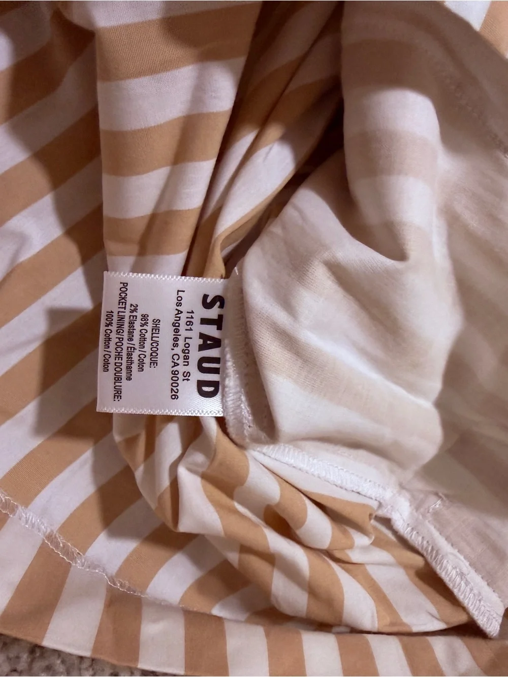 STAUD Zoey Cotton Beige and White Striped High-Rise Shorts